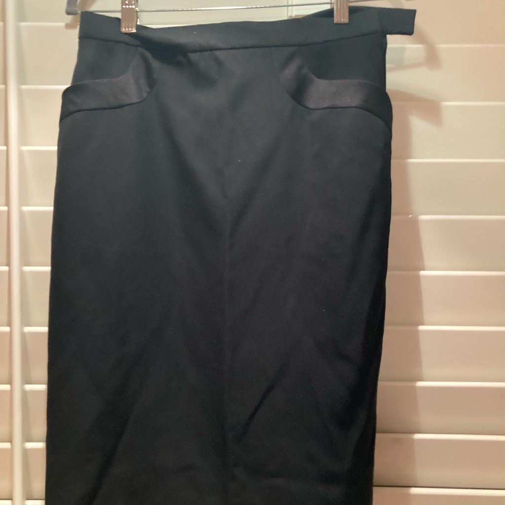 Vintage 1980s (With Tag) Black Wool Yves Laurent Rive Gauche Skirt With Side Zip